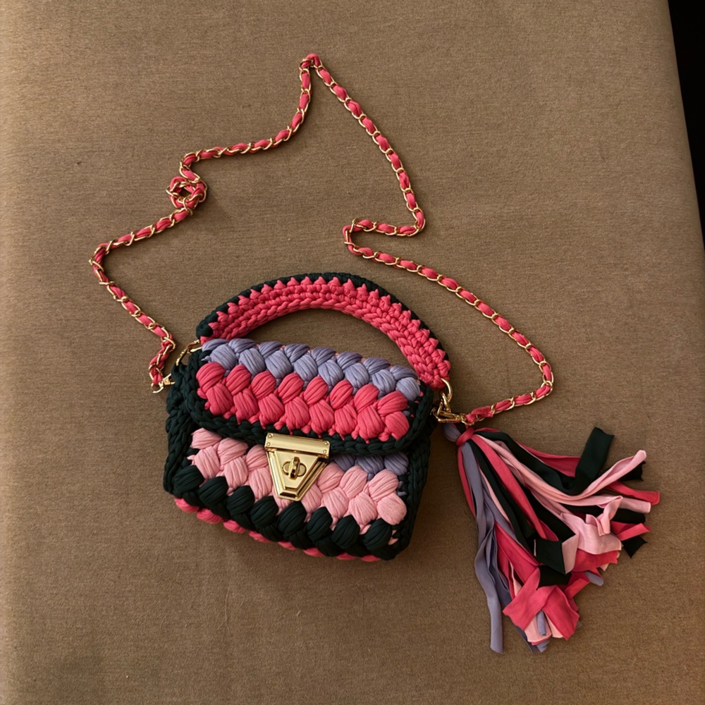 Multicolor Woven Tassel Crossbody Bag